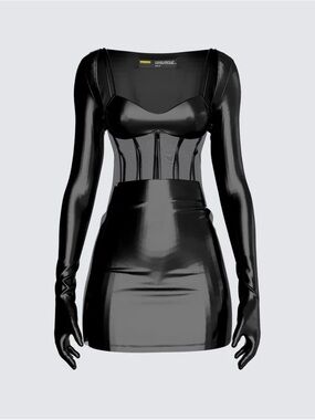 Finesse Black Faux Leather Long Sleeve Corset Mini Dress